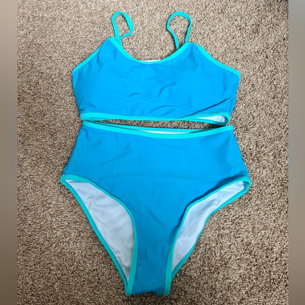 NWOT bright blue bikini high waisted